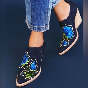 Free People Knockout Blue Denim Knockout Floral size 9